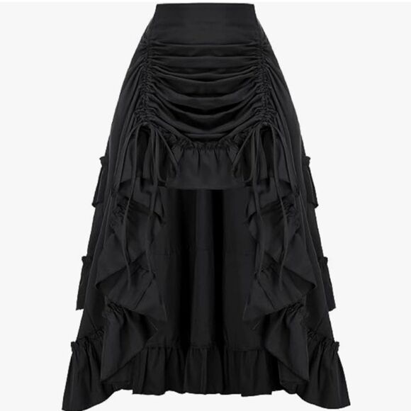 🩵NWT Black Adjustable Hi-Low Ruffled Steampunk Skirt Small - Picture 3 of 11